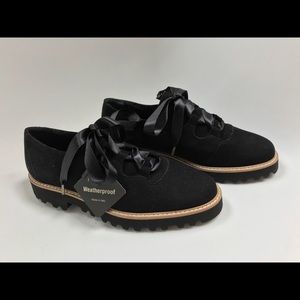 Ron White black leather ribbon laced loafers new